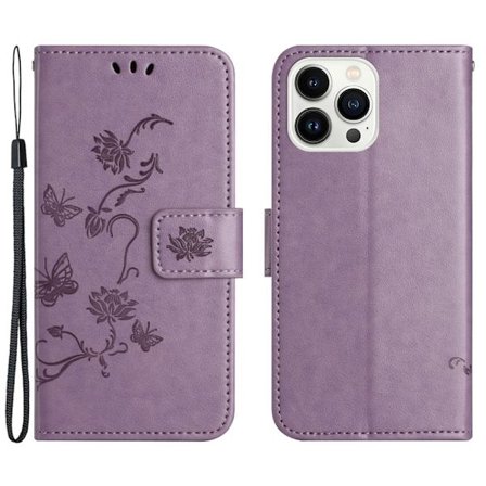 Perhoskuvioitu nahkakotelo iPhone 15 Pro Max - Lila