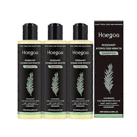 3 stk. Rosmarinshampoo til tykkere hår - Volumengivende styrkende formel med hydrolyseret keratin, reducerer brud for fyldigere hår