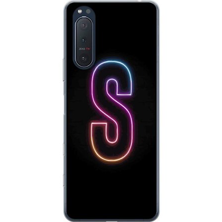 Yhteensopiva Puhelinkuori Sony Sony Xperia 5 II Neonkirjain S kirkkaissa pinkissä ja sinisissä sävyissä tummaa taustaa vasten, siisti kirjaintaide
