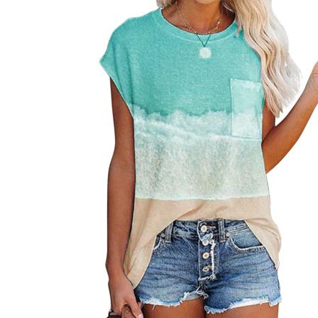 Sommar Splicing Tee Shirt Dam Casual Lös Kort Ärm O-nec