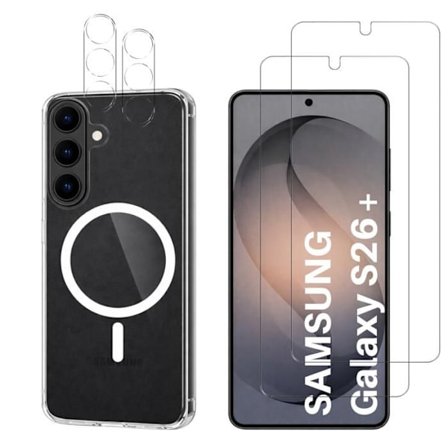Cover til Samsung Galaxy S26 PLUS og 2 hærdede glas til skærm og 2 kamerabeskyttelser - Indbygget magnetisk cirkel Phonillico