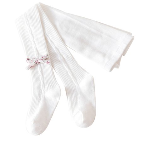 Baby Pige Tights med Sløjfe Dekoration Mellemtykt Bomuld Strømpebukser til Forår Efterår Hvid M(85‐95cm / 33.5‐37.4in)