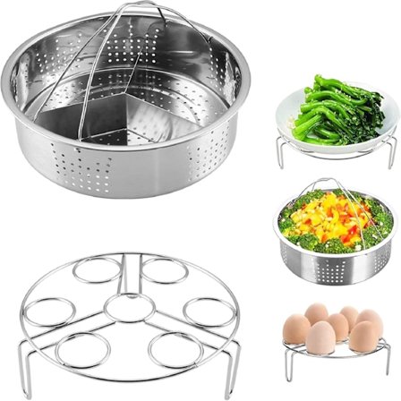 3-delad ångkorgssats i rostfritt stål, trio-separatorset, hållbara tryckkokartillbehör, ångkorg