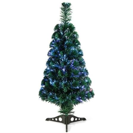 COSTWAY 90 CM Kunstig Juletræ med 85 Fiberoptiske LED Farveskiftende Lys med Stjernetop Juledekoration