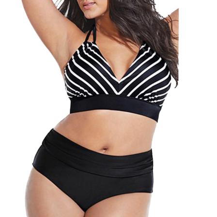 Kvinnor Randig Printed Två Delar Ärmlös Rygglös Bikini