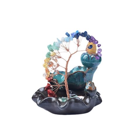 Vandfald Røgelsesbrænder Backflow Røgelsesholder med Krystaller Træ, 7 Chakra Krystal Røgelseskar Røgelsespindholder