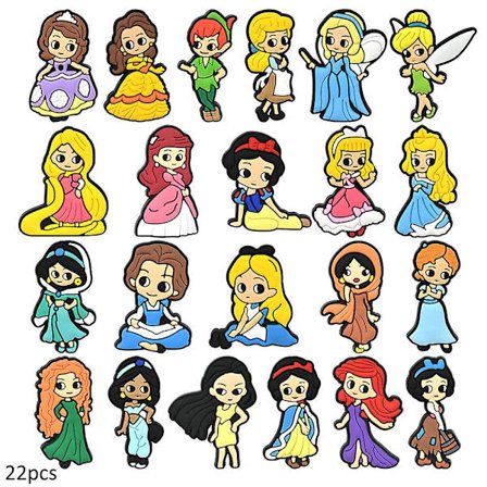 22 stk Disney Cartoon Fairy Tale Princess Shoes Croc Jibbitz Charms DIY Tilbehør Sko Knapper Dekorasjoner Kvinner Jenter Fest Gjenstander