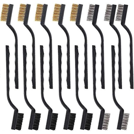 15 Delar Stålborste Set med Böjt Handtag Rostfritt Stål Mässing och Nylon, 5 Delar Per Typ