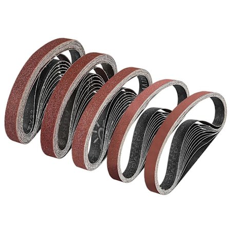5-pakning 20 x 520 mm slipebånd, 60/80/120/240/400 korning, for båndsliper, ideell for tre og maling (25 stk.) LGL