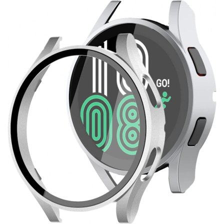 För kompatibel Samsung Galaxy Watch 4 44mm fodral härdat glas skärmskydd hårt matt PC skyddande ram reptålig full täckning Galax