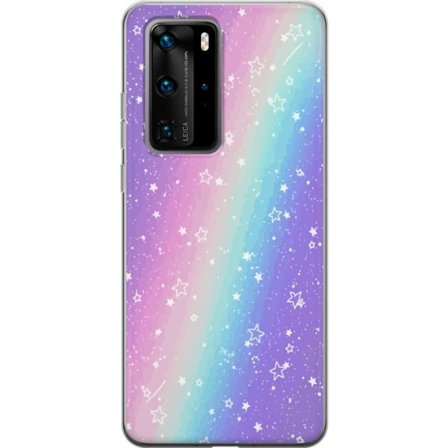 Kompatibel Mobilcover til Huawei P40 Pro Rainbow-farvet pastelbaggrund med hvide stjerner og glitrende prikker i blød overgang
