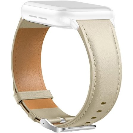 Läderarmband Apple Watch Series 10 46mm spetsigt svansband silverspänne - Aprikos