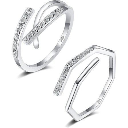 Justerbar ring för kvinnor - 925 sterling silver tumring - silverringar tjejer - set med fingerringar - present till bröllopslöftesringar mamma mors 