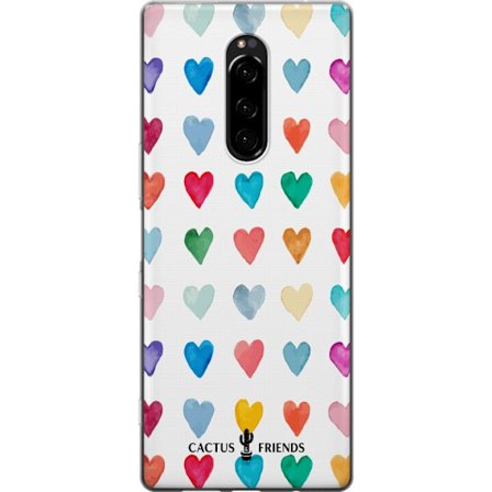 Kompatibelt Mobilskal till Sony Sony Xperia 1 Cactus and Friends - Watercolor Love Grid
