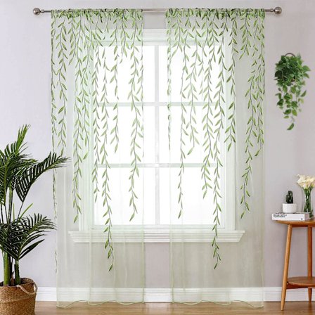 Grønt gardin - Flettet trykt perforert gardinpanel, 1 panel, 7