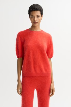 Soft Goat - Brushed short sleeve - Women cashmere sweater - L - Tangerine