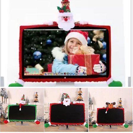 Jule Computer Skærm Cover 3d Tegneserie Flanel Skærmkant Beskytter Juledekoration