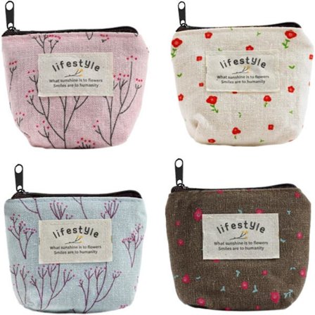 4 stk. Mini Møntpunge, Mini Møntpung til Kvinder, Lille Lomme med Lynlås, Lille Kosmetiktaske, Stofpung, til Opbevaring af Mønter og Kort