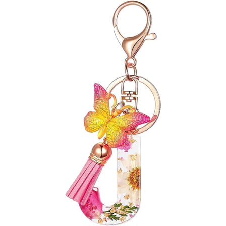 Söta Nyckelringar för Kvinnor och Flickor, Initialbokstavsnyckelringar med Trasa och Fjäril, Charm för Plånbok Ryggsäckar Handväskor