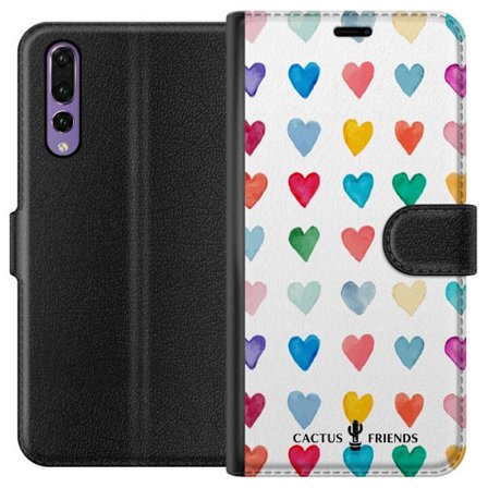Kompatibel Tegnebogsetui til Huawei Huawei P20 Pro Cactus and Friends - Watercolor Love Grid