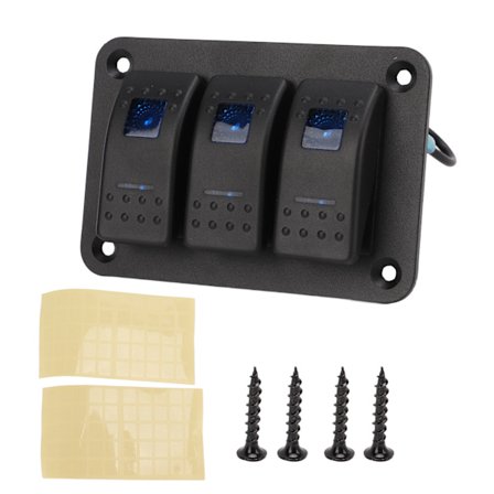 3-veis vippebryter overstrømsvern LED blå bakgrunnsbelyst IP65 vanntett for 12-24V kjøretøy båter SUV lastebiler