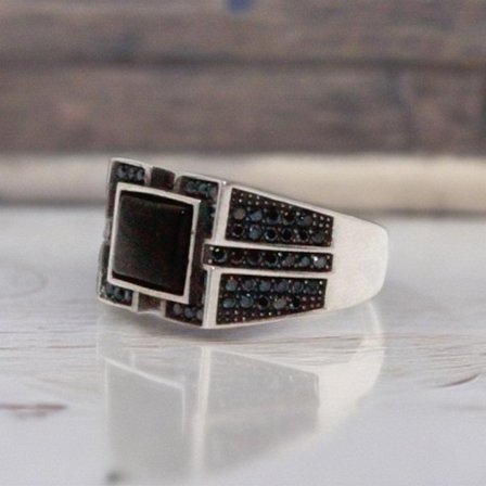 Sterling silver ring äkta svart sten orientalisk klackring för män