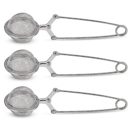 Tesil, 3-pakning Premium tesil i rustfritt stål med håndtak for løs te, finmasket teballfilter