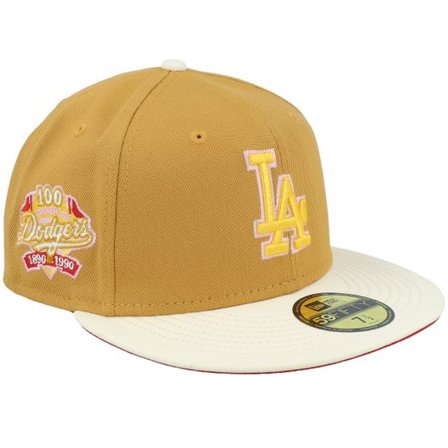 New Era - MLB Beige fitted Keps - Los Angeles Dodgers Lemon Cheesecake 59FIFTY 100 Tan/Chrome/Scarlet Fitted @ Hatstore