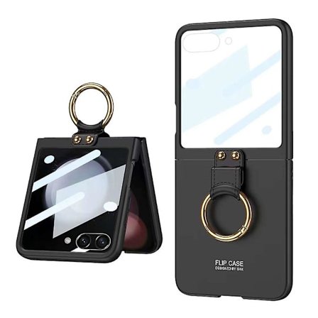 Z Flip 5 Fodral, Slim Pc Stöttåligt Skyddsfodral För Samsung Galaxy Z Flip 5 Med Ringhållare & Stort Baksideskydd