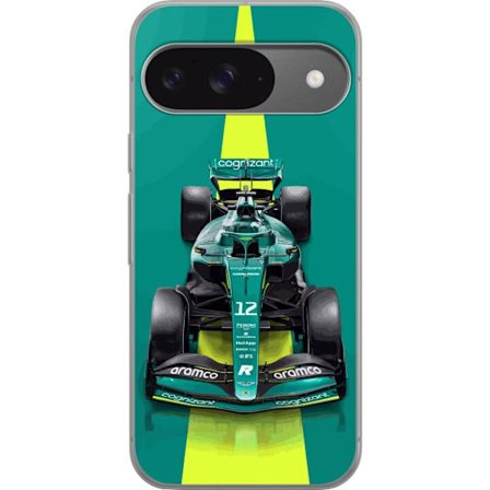 Yhteensopiva Puhelinkuori Google Google Pixel 9 Pro Aston Martinin Formula 1 -auto vihreässä kilpailumuotoilussa, jossa on moderni studiosentuntma