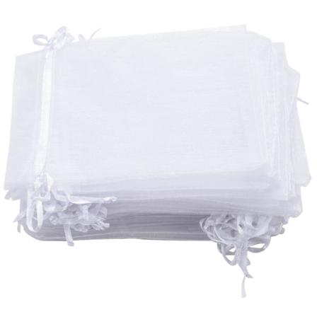 50 kappaletta 4 x 6 tuuman organza-lahjapusseja, joissa on nyöri, korupussit, hääjuhlien lahjapussit (valkoinen)