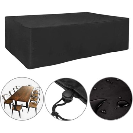 Vandtæt havemøbelovertræk 210D Oxford-stof havebord og stol beskytter støvtæt, vandtæt, UV-bestandig 213x132x74 cm sort