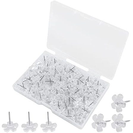 100 stk. gennemsigtige blomster trykknapper, kreative dekoration tegnestifter plastikhoved tommelfinger knappenåle kort trykknapper til kork, 