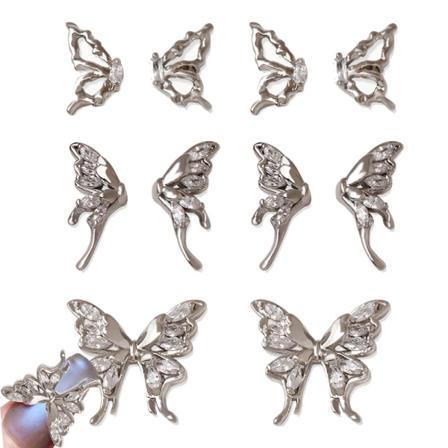 3D-sommerfugle-neglecharms i metal, 10 stk. guld/sølv