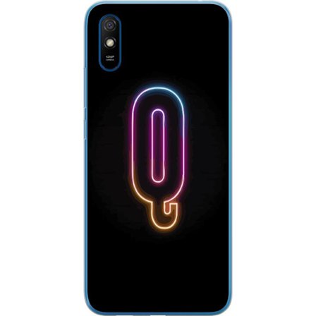 Kompatibelt Mobildeksel til Xiaomi Xiaomi Redmi 9AT Minimalistisk neonbokstav Q i skinnende farger mot mørk bakgrunn