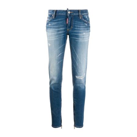 Dsquared2, Distressed Skinny Jeans Blauw, Dames, Maat:M