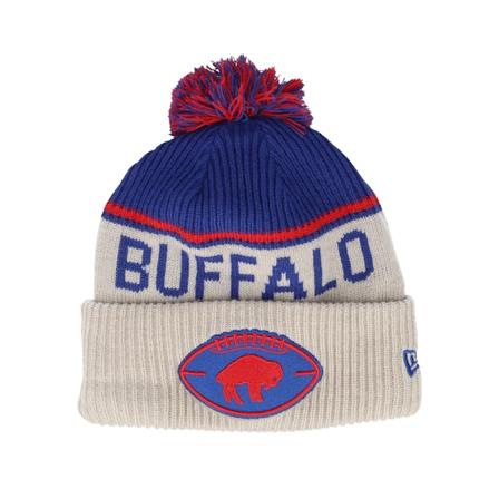 New Era - Buffalo Bills NFL24 Sideline His Sportknit Stone/Royal Pom Pom Beige Beanie - NFL @ Hatstore