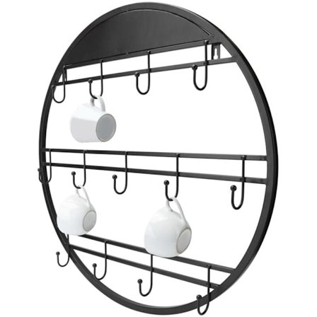Vægmonteret Kaffekop Holder Opbevaringsstativ Krog Organizer Køkkenartikler Rund