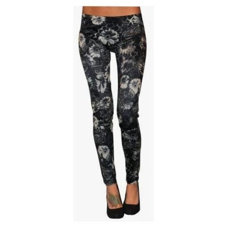 Grå blommiga leggings O/S