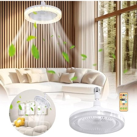 E27 Krystal Loftventilator med Lampe – 360° Roterende, Støjsvag, 3-Farvet Dæmpbar LED med Fjernbetjening til Soveværelse/Køkken