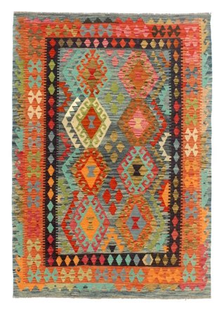 Käsinkudottu Kelim Afghan Old Style Matot 155X216 Ruskea/Vihreä