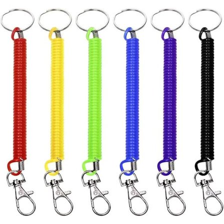 Elastisk Spiralnyckelring, 6 st Fjädernyckelring Retraktil Spiral S