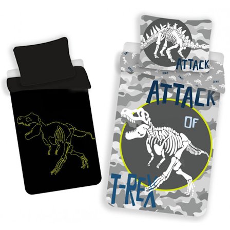Bäddset med dinosauriemotiv som lyser i mörkret 140×200 cm, 70x90 cm