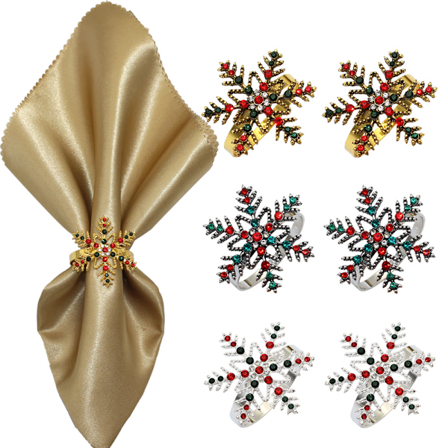 6 st Snöflinga Set Hotell Jul Borr Snöflinga Servettspänne Servettring