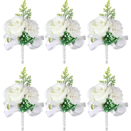 6 st boutonnière-set för män bröllop med stift för brudgum och best man, ros boutonnières corsages