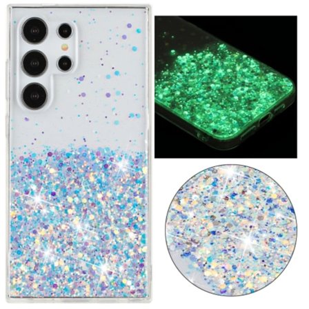 Samsung Galaxy S23 Ultra 5G Skal Transparent Ram Noctilucent Glitter Pulver TPU