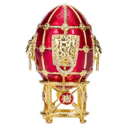 Faberge stil æg Smykkeskrin med løver 11 cm rød