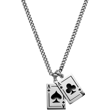Ace | Silver-tone Black Ace Pair Double Pendant Necklace for Men - Steel necklaces