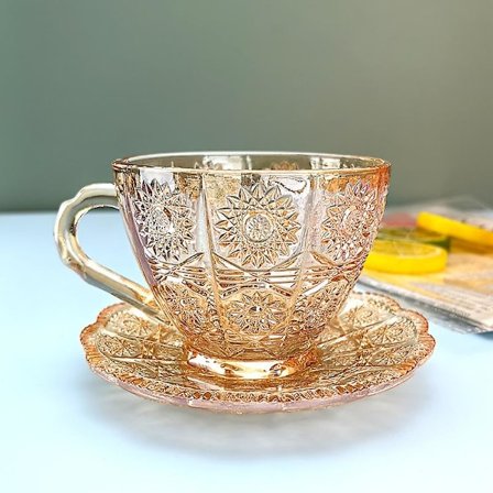 Nordisk stil Internett kjendis solsikke retro relieff glass kaffekopp med skål og håndtak Latte kopp ettermiddagste kopp sett ZD B2