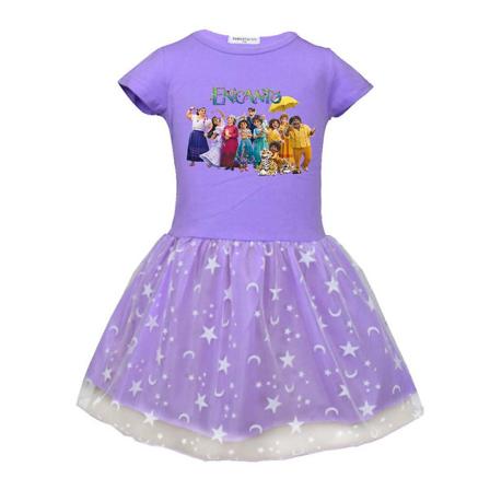 Encanto Family Printed Short T-Shirt Dress Mesh Dress Purple 9-10 Years